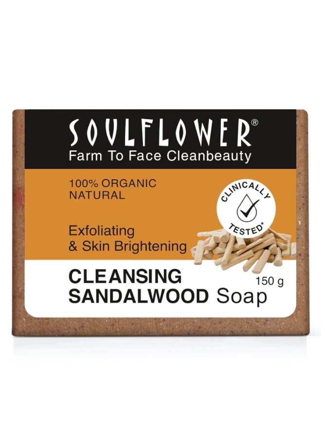 Soulflower Cleansing Sandalwood Soap | Luxury Bathing Soap, Smooth Glowing Skin, Dark Spots, Acne | Sandalwood, Turmeric, Ashwagandha, Vitamin E | Organic, & Handmade, 150g - Image 1
