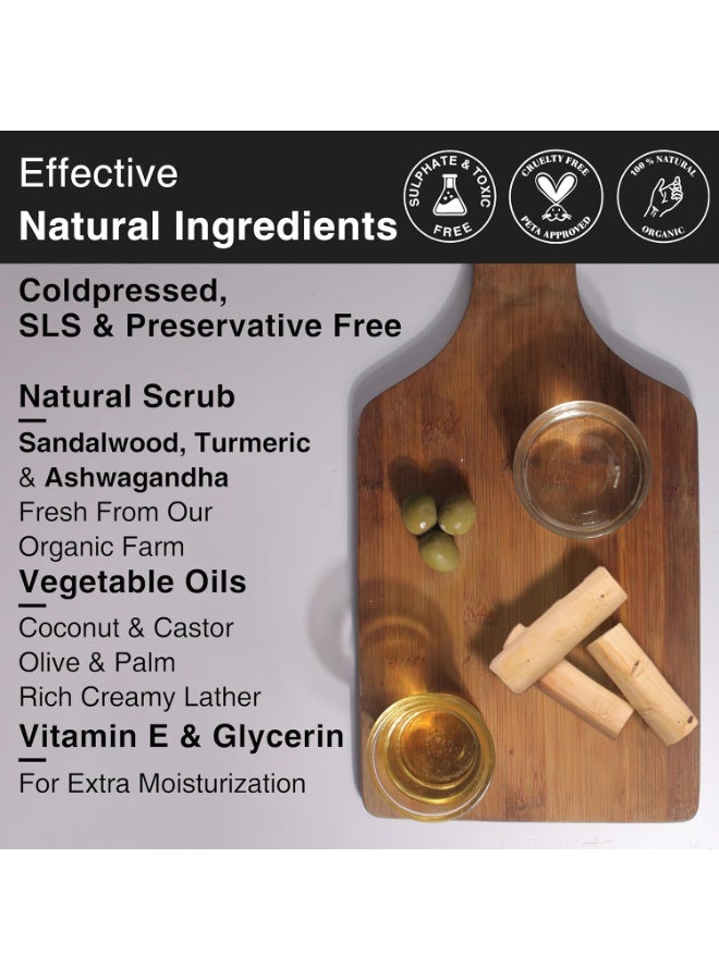 Soulflower Cleansing Sandalwood Soap | Luxury Bathing Soap, Smooth Glowing Skin, Dark Spots, Acne | Sandalwood, Turmeric, Ashwagandha, Vitamin E | Organic, & Handmade, 150g - Image 2