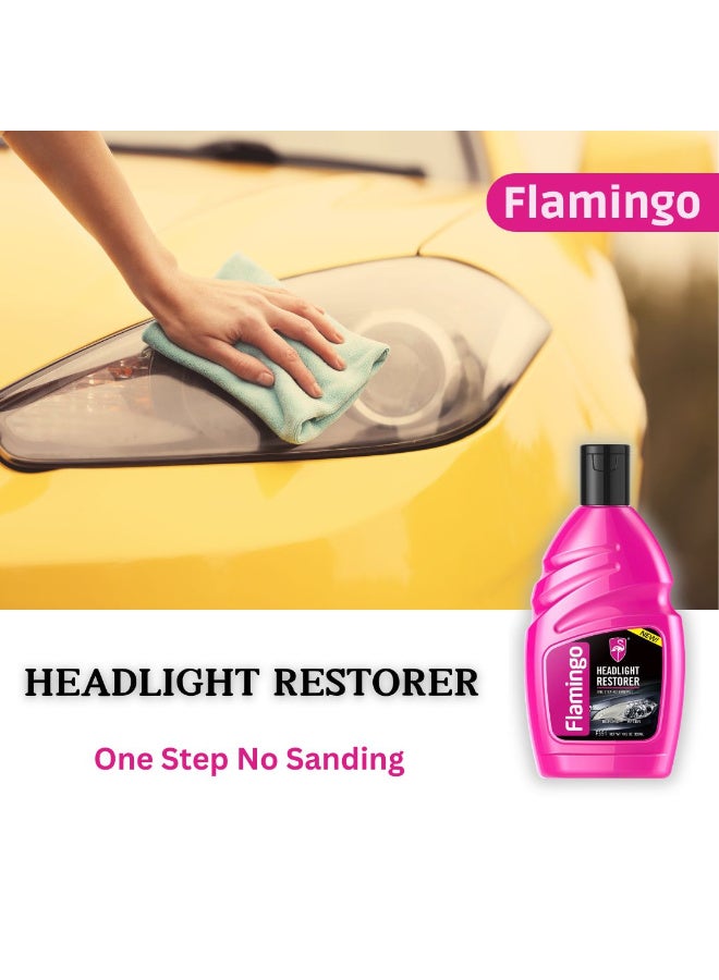 Flamingo Headlight Restorer (300ml) - One-Step Solution for Cloudy & Dull Headlights | No Sanding Required, UV Protection, Improved Night Visibility Car Care - Image 4