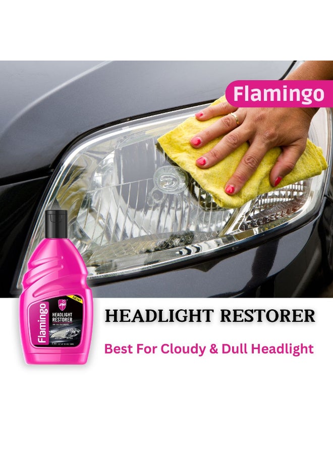 Flamingo Headlight Restorer (300ml) - One-Step Solution for Cloudy & Dull Headlights | No Sanding Required, UV Protection, Improved Night Visibility Car Care - Image 1