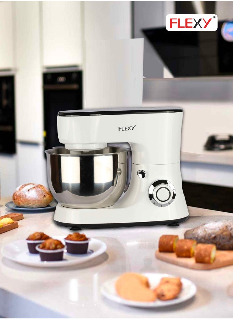 Flexy - Stand Mixer 4.8L 1000W 6 Speed Pulse Function 3 Aluminum Whisks Stainless Steel Bowl Lid Splash Guard - Image 1