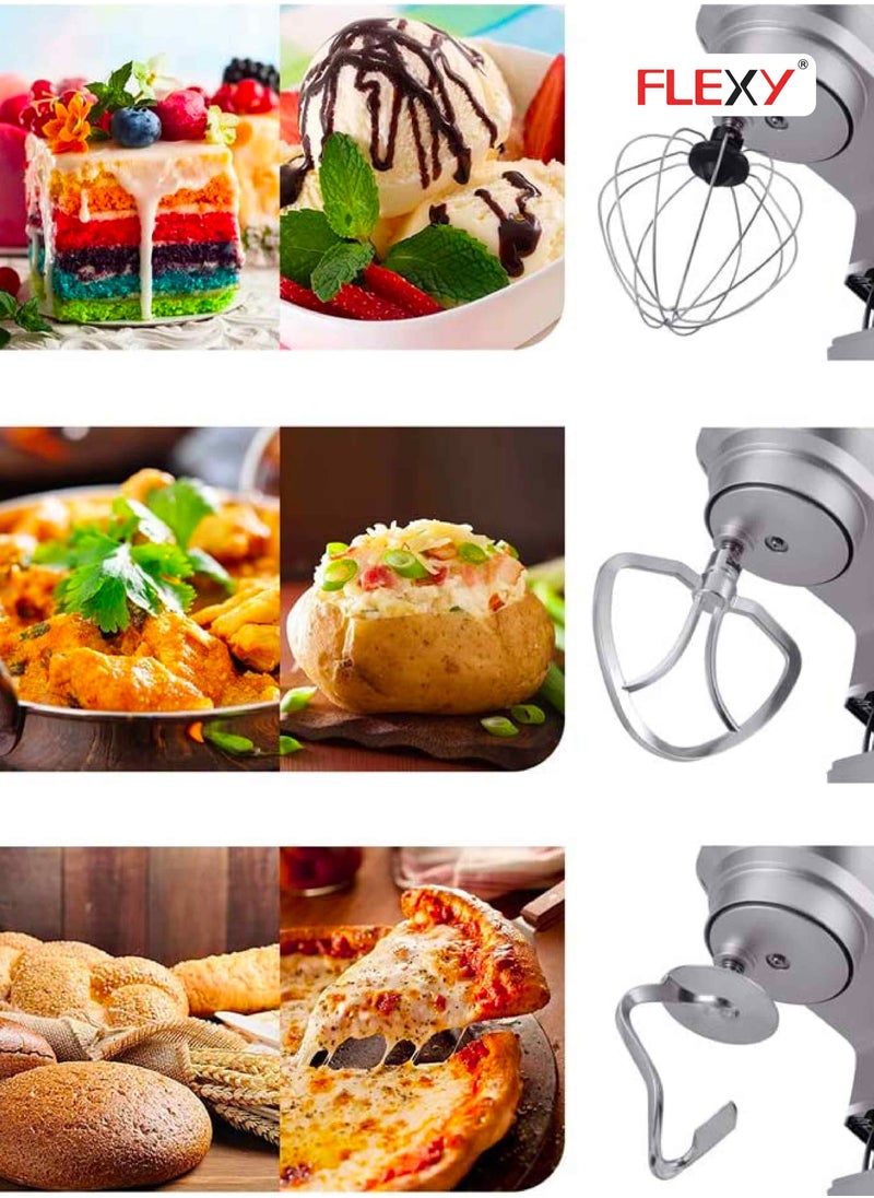 Flexy Stand Mixer 4.8L 1000W 6 Speed Pulse Function 3 Aluminum Whisks Stainless Steel Bowl Lid Splash Guard  - Image 4