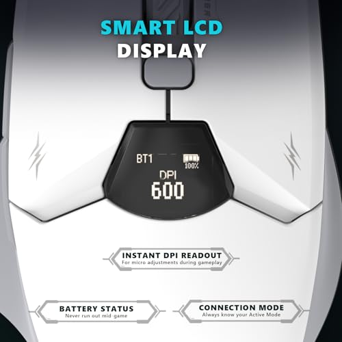 EvoFox Banshee 2 Wireless Gaming Mouse with Display Tri-Mode (2X BT,2.4G&Wired) | PixArt Sensor, 1000Hz Polling Rate, 12,000 DPI, 6 Programmable Buttons, Software Support - Image 4