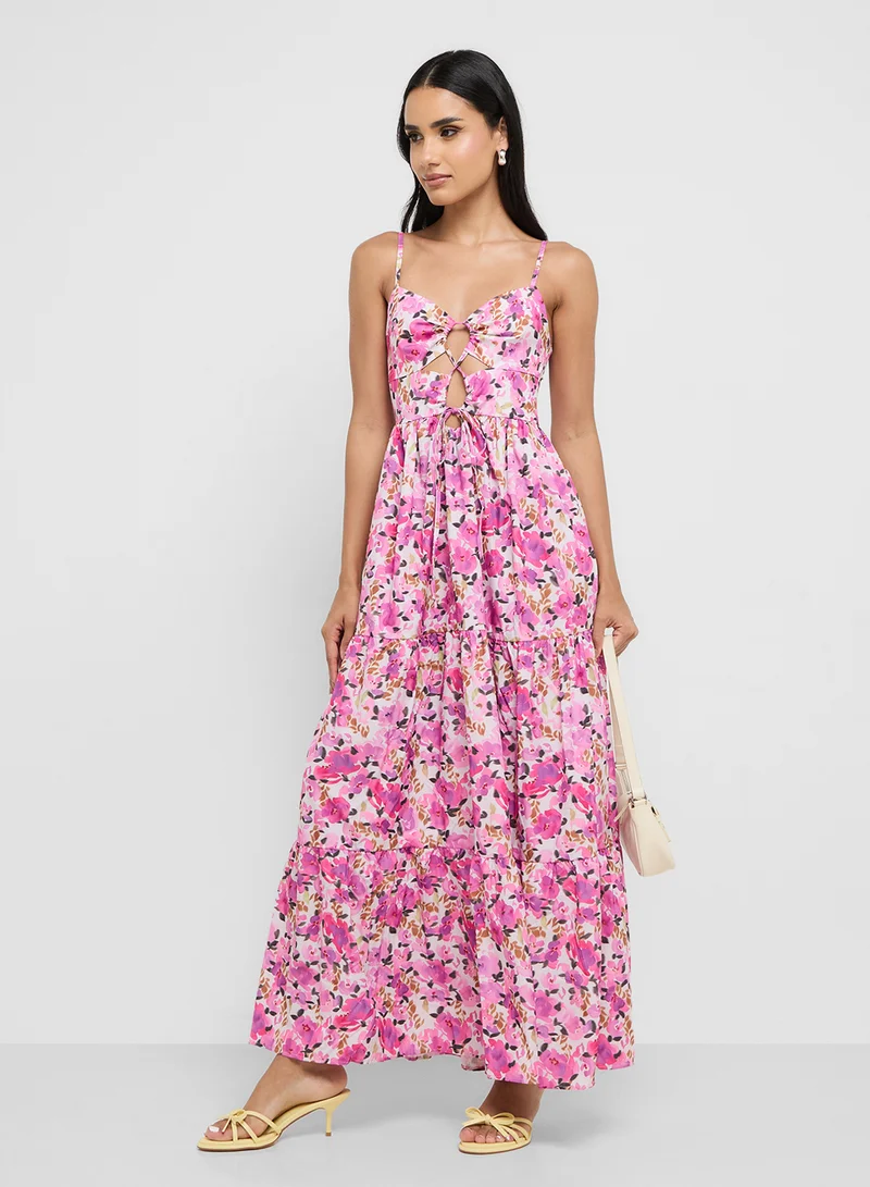 جينجر Strappy Cutout Detail Floral Sundress