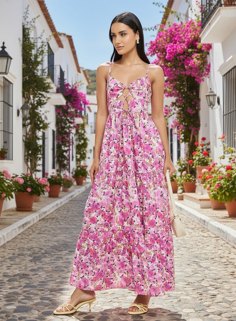 Ginger Strappy Cutout Detail Floral Sundress - Image 1