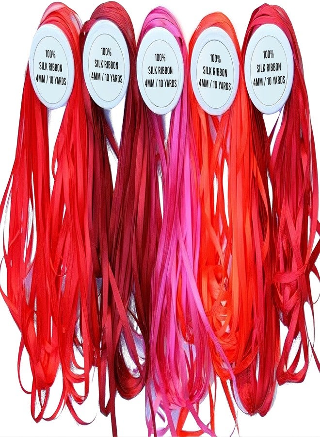 ثريد ناني خيوط حريرية نقية 100% من نيو ثريد ناني، 5 بكرات - 4 مم × 10 أمتار - درجات اللون الأحمر - Image 1