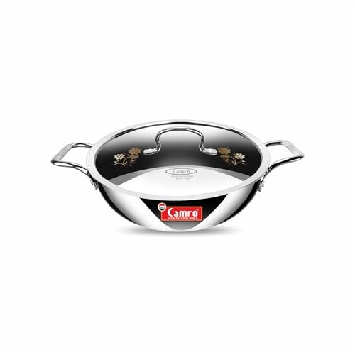 Camro Triply Artisian Kadhai with Lid 26 Cm, 3.3 Liters (14 No) (Serves 6 People) | 6 Year Warranty | Induction Friendly Dishwasher Safe | - Image 1