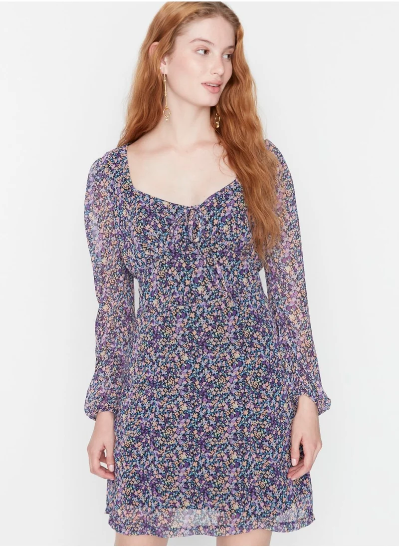 trendyol Floral Print Tie Detail Overlay Dress