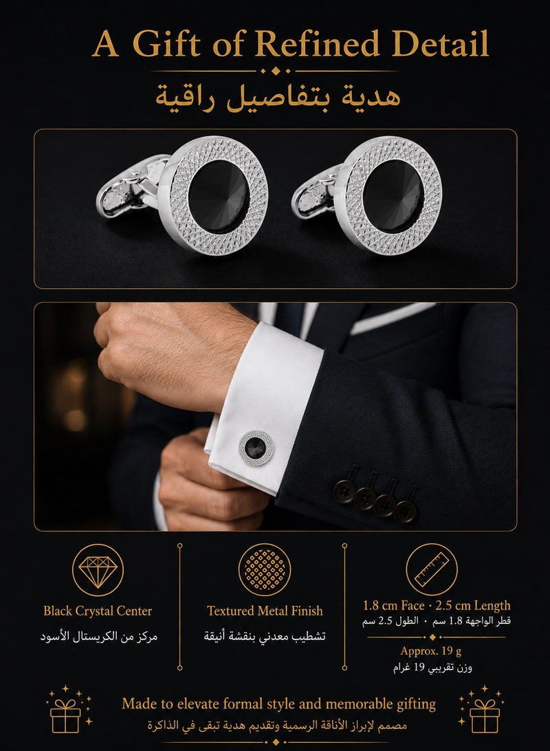 فوريكاسا طقم هدايا تنفيذي بلون أسود وفضي - مسبحة عقيق طبيعي وقلم وأزرار أكمام - ٣٣ خرزة ١٠ ملم - Image 5