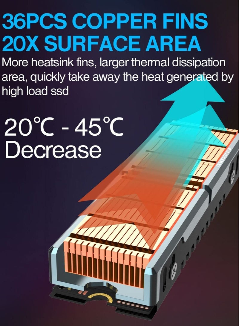 Captaintech Q80 M.2 2280 SSD heatsink, Double-Sided Heat Sink, Fins with Aluminum Frame Passive Heat Sinks for M.2 SSD PC and Computer,Desktop High Performance SSD Cooler - Image 5