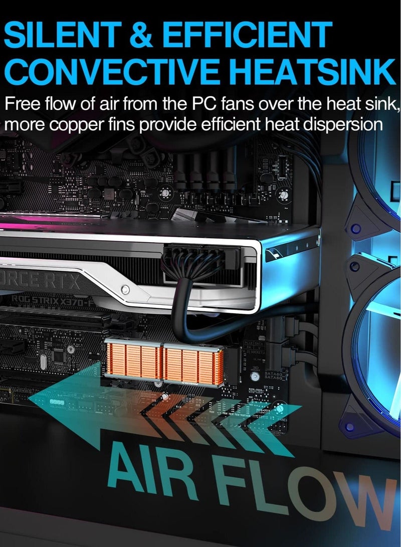 Captaintech Q80 M.2 2280 SSD heatsink, Double-Sided Heat Sink, Fins with Aluminum Frame Passive Heat Sinks for M.2 SSD PC and Computer,Desktop High Performance SSD Cooler - Image 4
