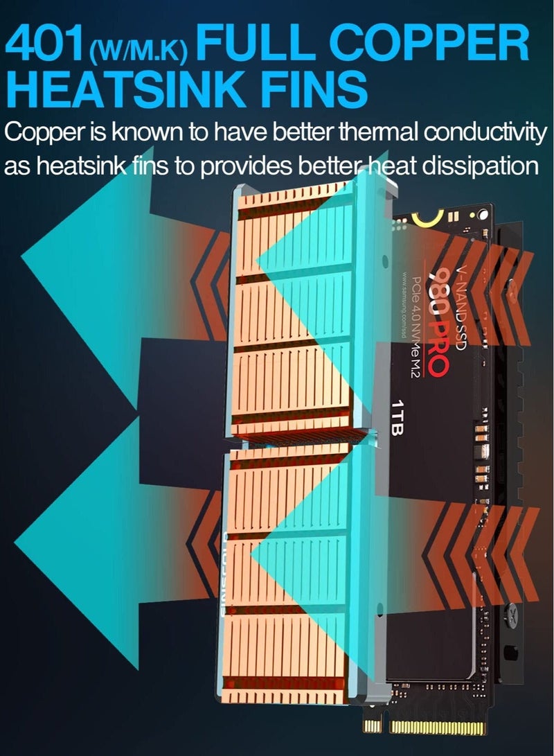 Captaintech Q80 M.2 2280 SSD heatsink, Double-Sided Heat Sink, Fins with Aluminum Frame Passive Heat Sinks for M.2 SSD PC and Computer,Desktop High Performance SSD Cooler - Image 2