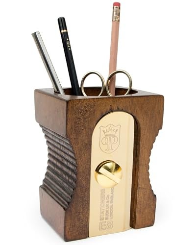 Suck UK Pen Holder For Desk - Stationary Organiser - Wooden Pen Pot - Novelty Pencil Sharpener - Desk Tidy - Office Accessories - Accessories For Men - Wooden Pencil Pot - Teacher Gifts - Dark - Image 1