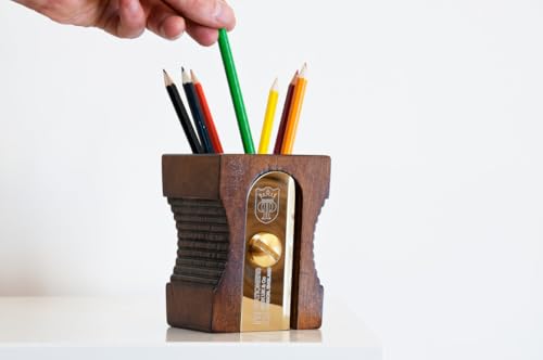 Suck UK Pen Holder For Desk - Stationary Organiser - Wooden Pen Pot - Novelty Pencil Sharpener - Desk Tidy - Office Accessories - Accessories For Men - Wooden Pencil Pot - Teacher Gifts - Dark - Image 2