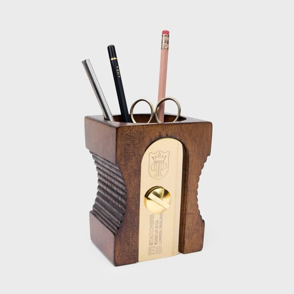 Suck UK Pen Holder For Desk - Stationary Organiser - Wooden Pen Pot - Novelty Pencil Sharpener - Desk Tidy - Office Accessories - Accessories For Men - Wooden Pencil Pot - Teacher Gifts - Dark - Image 4