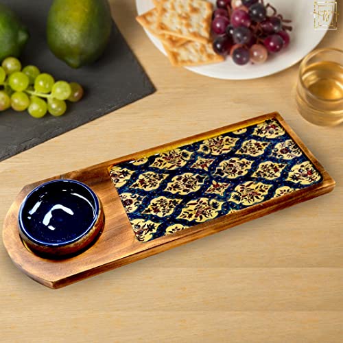 Tranquil Square Premium Contemporary Pattern Royal Den Serving Platter Multi Colour Snack Tray Starter Plate Chip and Dip - Image 1