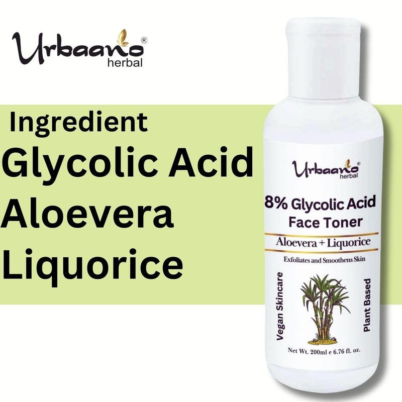 Urbaano herbal Urbaano Herbal 8 Glycolic Acid Toner For Glowing Skin  Multifunctional Exfoliating Toner With Licorice  Aloe vera for Body Face Underarms  Scalp  For Women  Men  200ml - Image 3