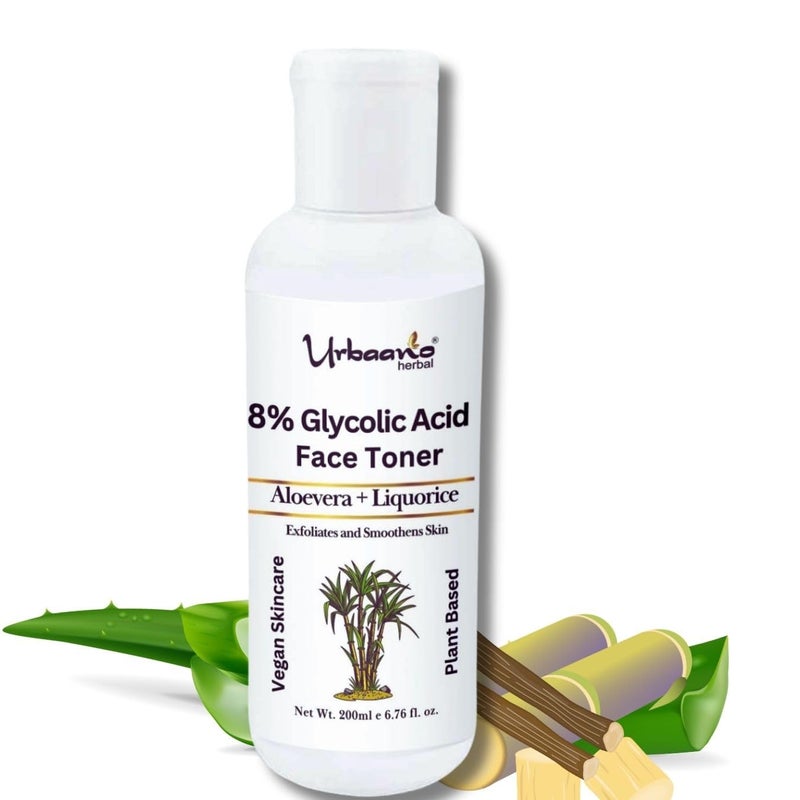 Urbaano herbal Urbaano Herbal 8 Glycolic Acid Toner For Glowing Skin  Multifunctional Exfoliating Toner With Licorice  Aloe vera for Body Face Underarms  Scalp  For Women  Men  200ml - Image 1