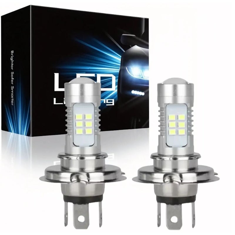 مجموعة من 2 لمبة LED H4 9003 HB2 لتحويل أضواء الضباب شديدة السطوع 6000 كلفن بيضاء - أضواء نهارية للتشغيل - Image 1