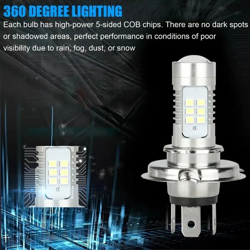 مجموعة من 2 لمبة LED H4 9003 HB2 لتحويل أضواء الضباب شديدة السطوع 6000 كلفن بيضاء - أضواء نهارية للتشغيل - Image 3