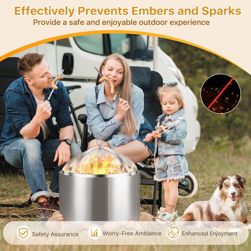 CAROD Fire Pit Spark Screen for Solo-Stove Bonfire 19.5", Stainless Steel Bonfire Sheid Accessories with Removal Handle, Firepit Screens Cover Detachable Mesh Lid for Backyard, Beach, RV Camping - Image 4
