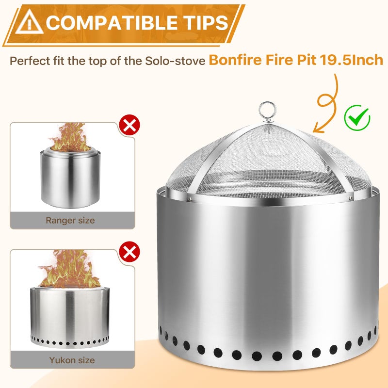 CAROD Fire Pit Spark Screen for Solo-Stove Bonfire 19.5", Stainless Steel Bonfire Sheid Accessories with Removal Handle, Firepit Screens Cover Detachable Mesh Lid for Backyard, Beach, RV Camping - Image 3