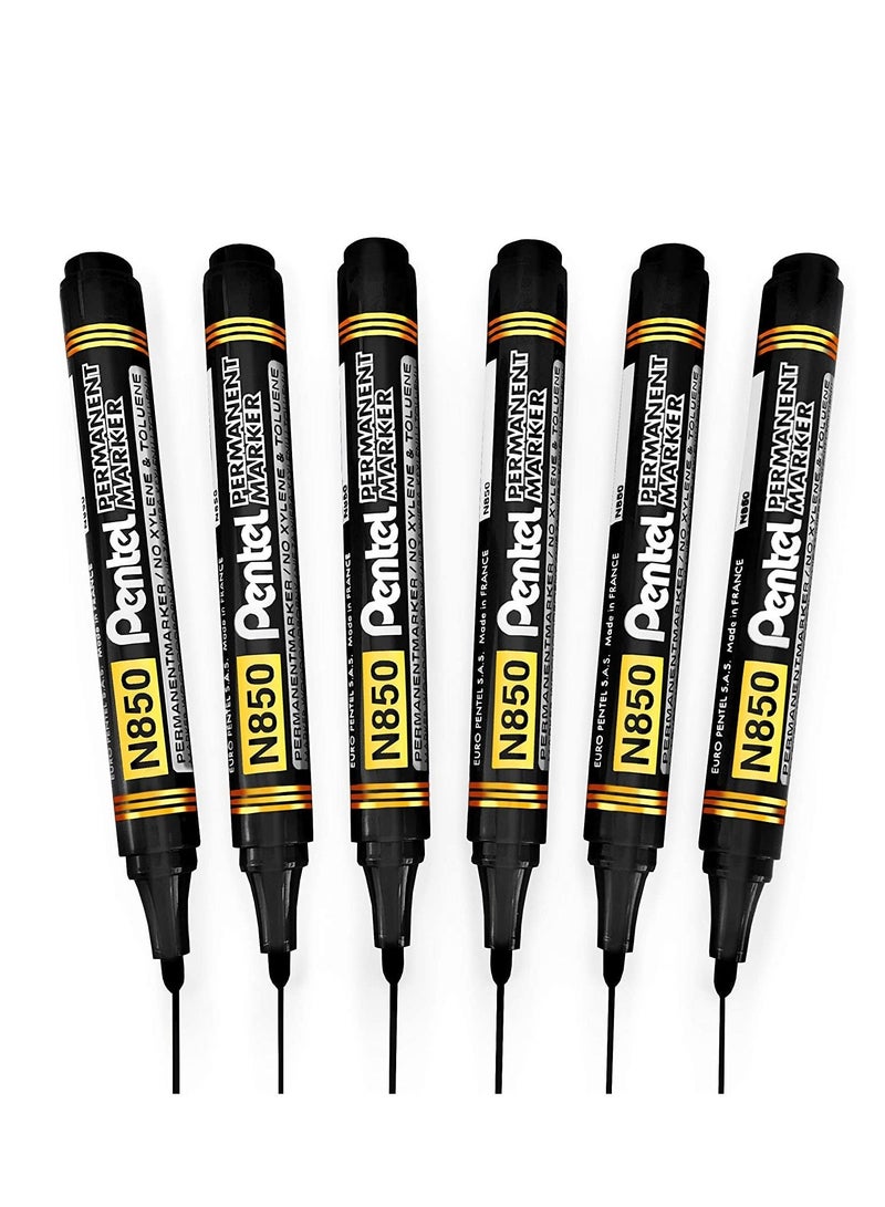 Pentel 6-Piece Permanent Marker Bullet Tip Black Ink - Image 1