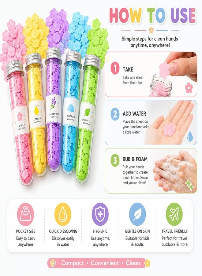 Minimoo Paper Soap Sheets (Pack of 5 Tubes) | Disposable Hand Wash Sheets | Portable Travel Soap, Flower Design, Quick Dissolving, Gentle & Hygienic for Kids & Adults - Image 2