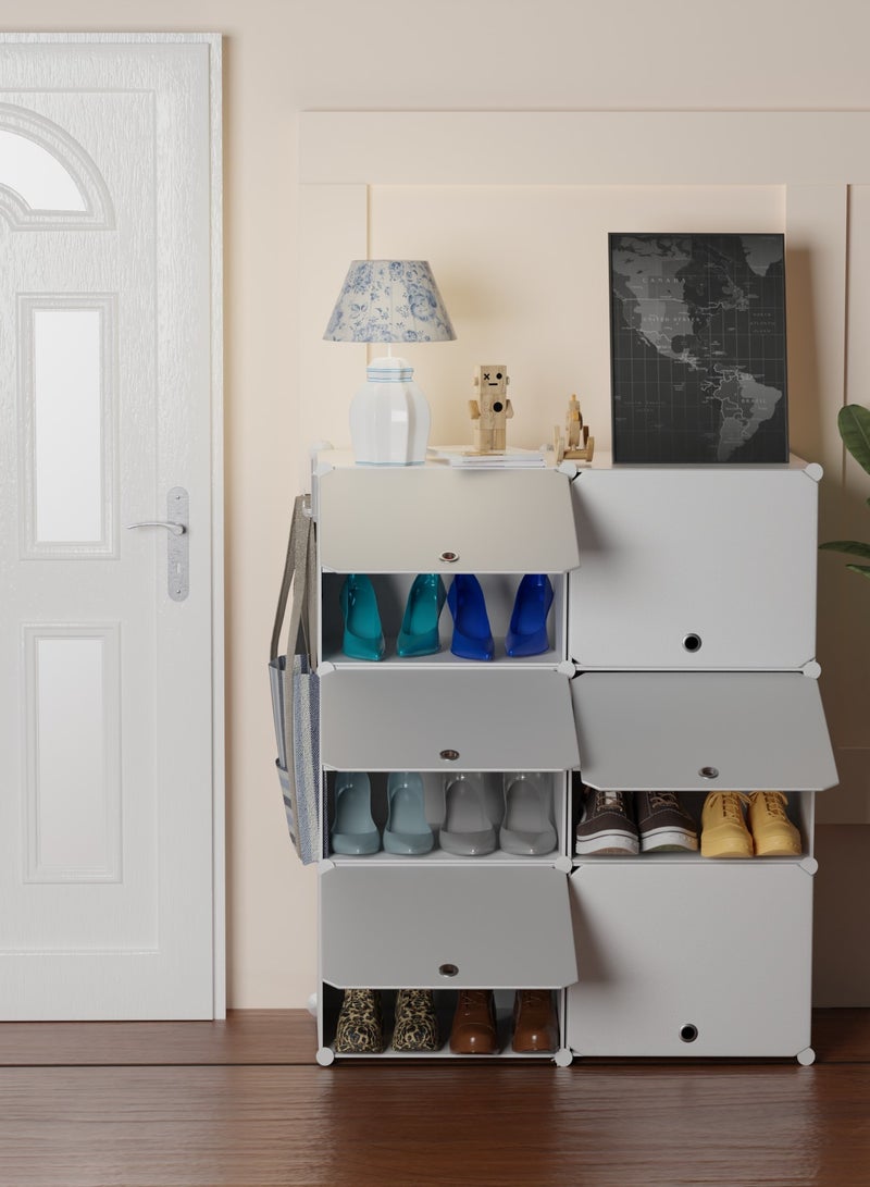 Lovstro Shoe Cabinet with Doors for Entryway & Closet – 6 Door Closed Storage, Convertible Stackable Plastic Cabinet (White) - Image 2