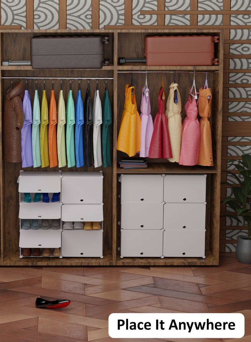 Lovstro Plastic Shoe Cabinet with Doors – 6 Box Stackable Shoe Rack Organizer for Closet & Entryway (White) - Image 4