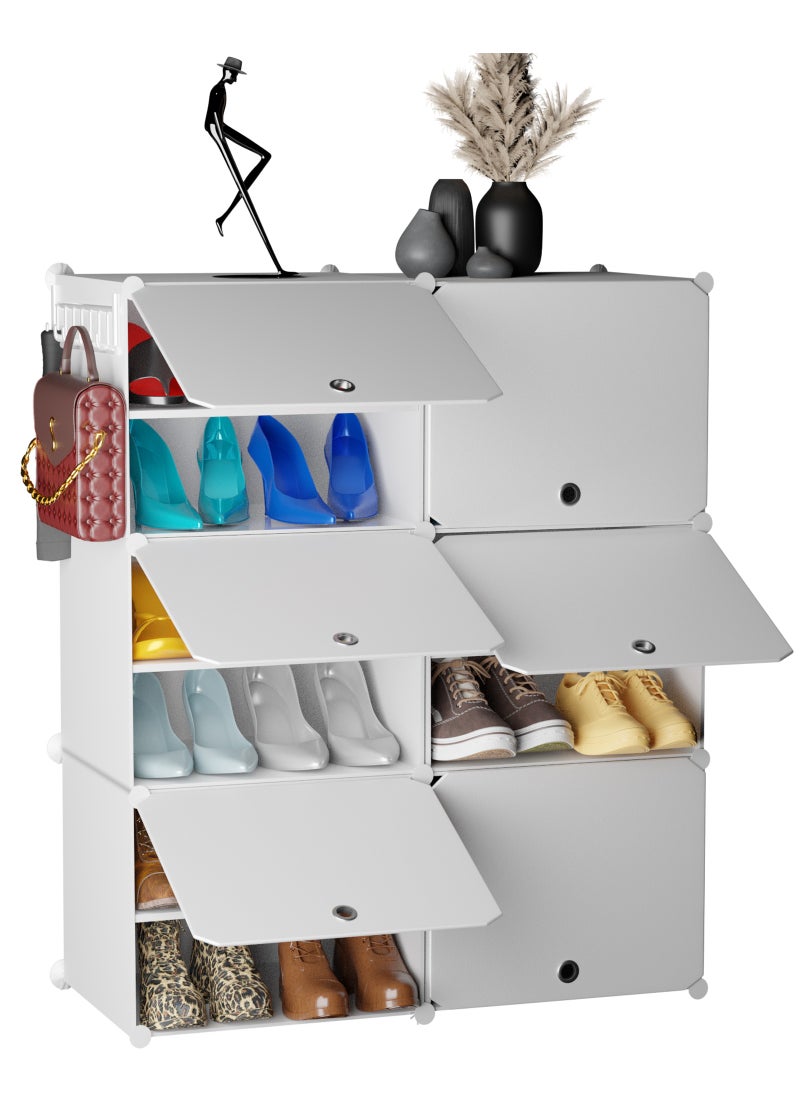 Lovstro Shoes Cabinet Racks for Entryway and Closet, Convertible Design with Doors, Free-Standing Organizer, Strong, Stylish, and Lightweight Thin Plastic, Shoe Shelf for Storage (White, 6 boxes)  - Image 1