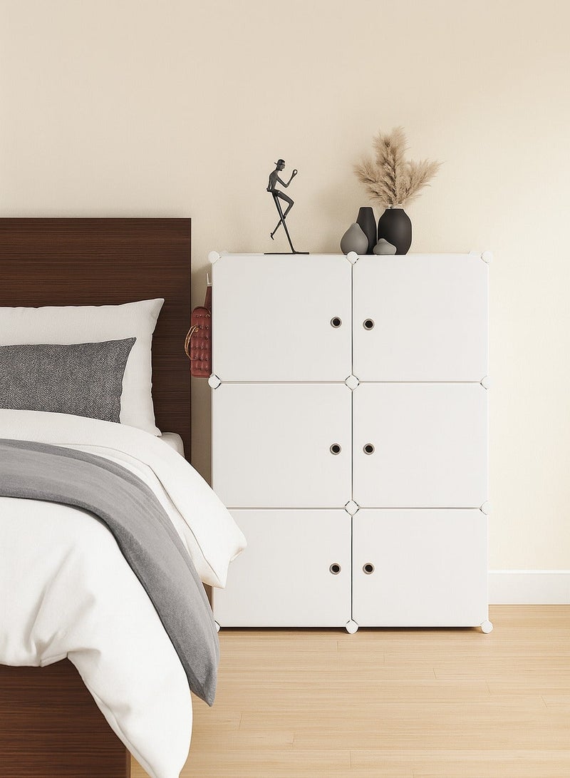 Lovstro 6 Door Shoe Cabinet – Large White Bedroom Storage Organizer Cabinet with Doors, Stackable Shoe & Wardrobe Storage for Entryway & Closet - Image 4