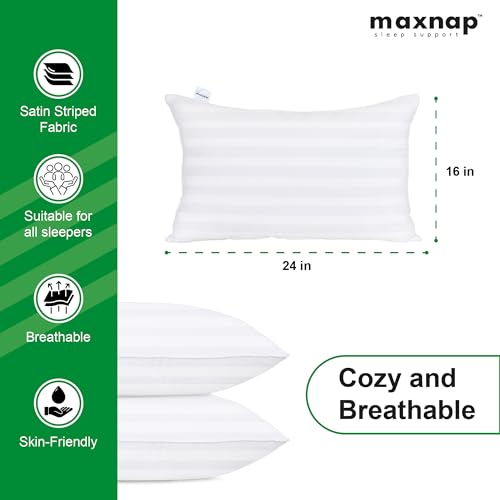 MAXNAP Striped Sleep Plus Hollow Fiber Sleeping Pillows | Soft & Fluffy Support | Elegant Satin Striped Fabric | Standard 24 x 16 Inch | Pack of 1 - Image 3