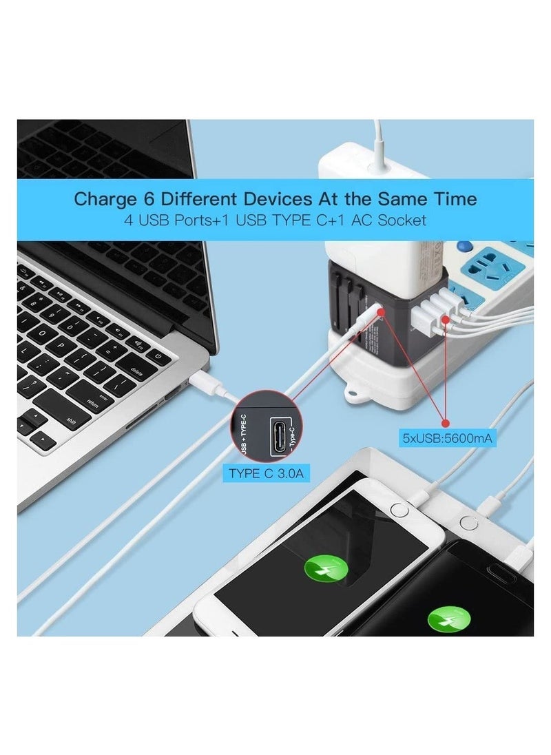 Generic Universal International Travel Power Adapter with 3 USB + 1 Type C Charging Ports, European Adapter, Worldwide AC Outlet Plugs Adapters for Europe, UK, US, AU  - Image 2