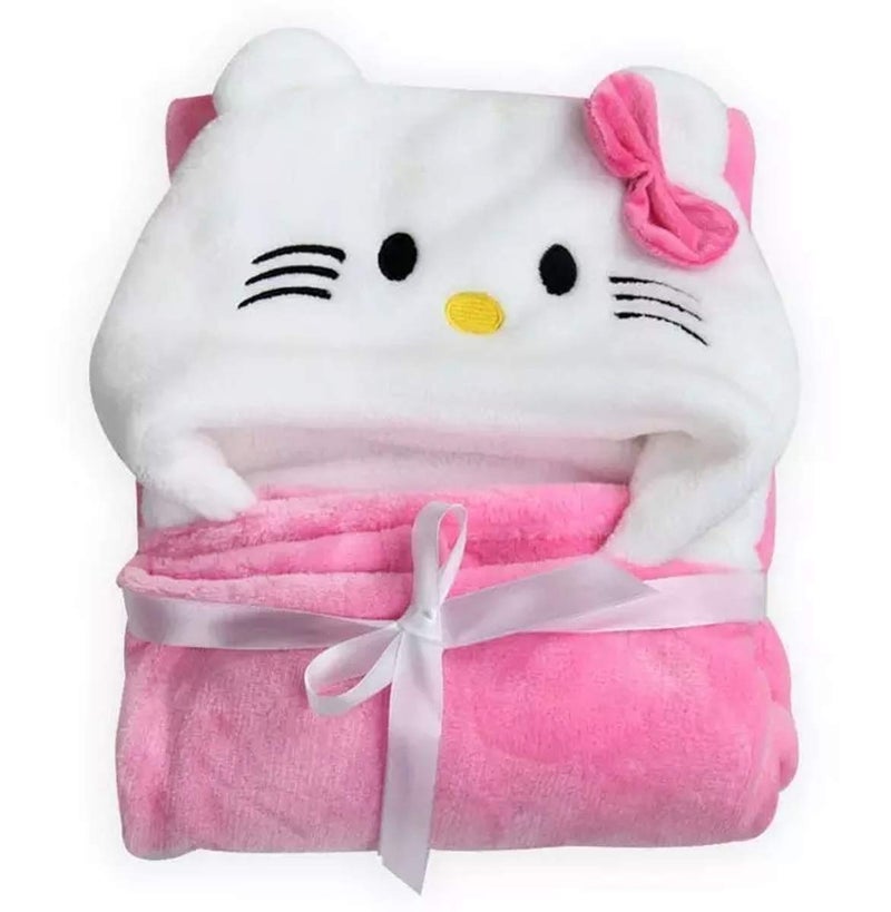 BRANDONN Fleece New Born Baby Blanket Combo Pack Of Hooded Funny Cap Baby Wrapper Cum Baby Bath Towel Cum Baby Blankets (Pink Kitty, Yellow Sweet Tiger) Pack Of 2 - Image 4