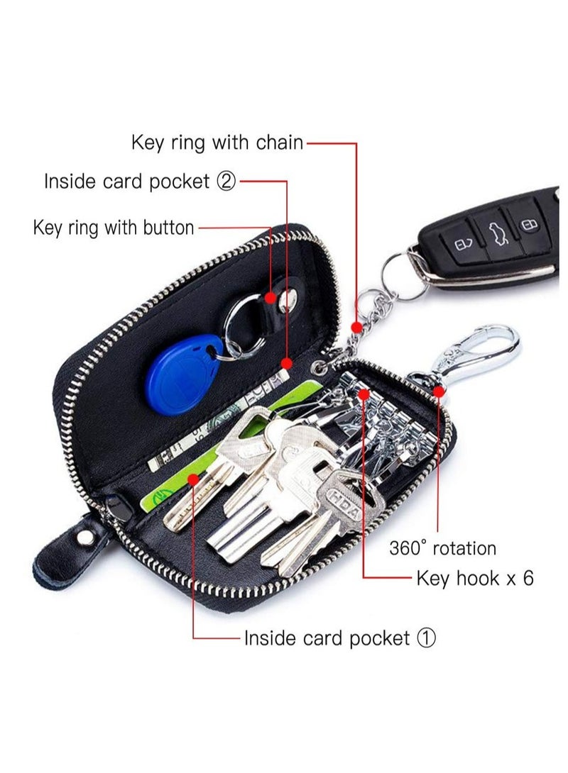 Excefore Car key Case, Leather Car Smart Key Fob Case, Portable Car Key Organizer Case, Keyring Zipper Bag, with Keychain,  for Men and Women - Image 4