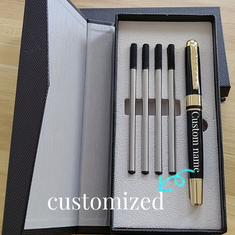 Steel Silvery Ballpoint Pen With Gift Box And 8 Blue Refills Smooth Writing Personalized Business Gift - Image 1
