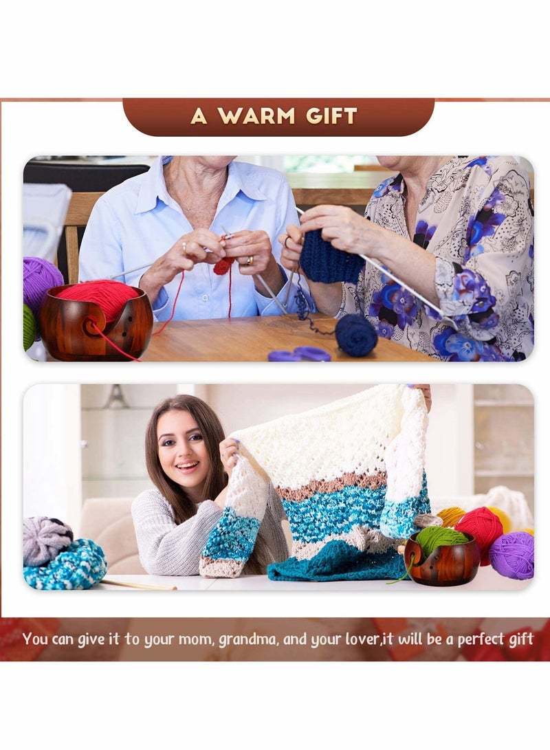 Excefore وعاء خيوط خشبي لنسج الخيوط مع فتحة حامل وعاء الكروشيه يدوي الصنع وعاء تخزين الخيوط 18 * 18 * 10 سم لملحقات النسج والكروشيه الحرفية - Image 3