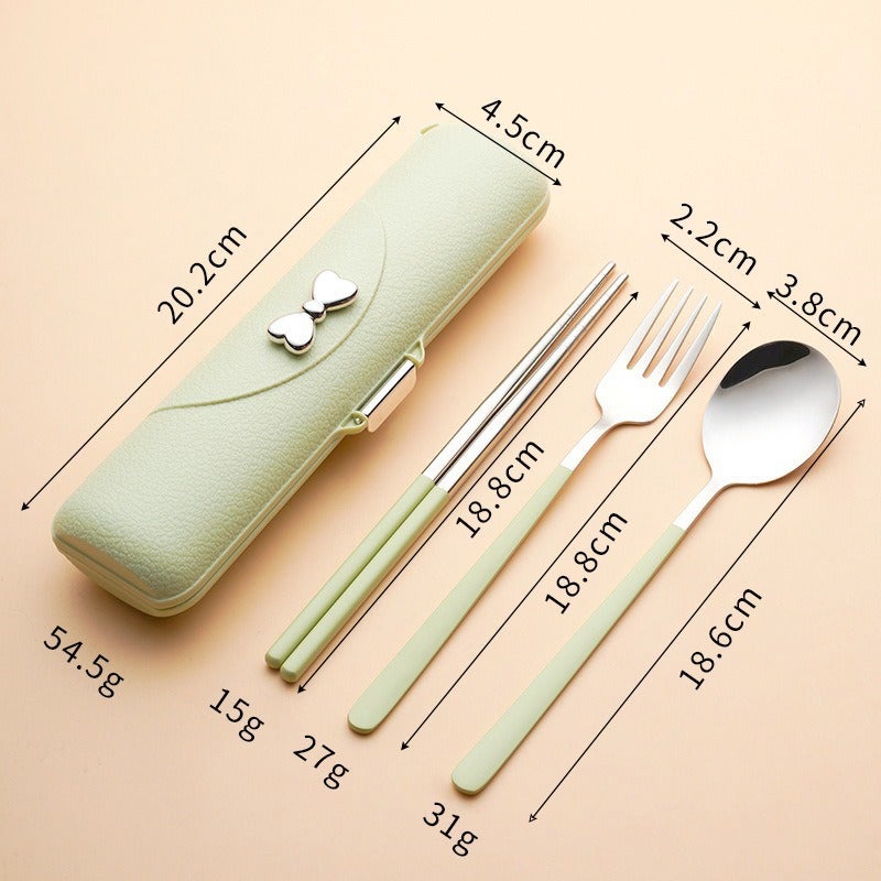 Outdoor Convenient Tableware 304 Stainless Steel Korean Style Spoon Fork Chopsticks Three-Piece Set Student Travel Gift Tableware Suit - Image 1