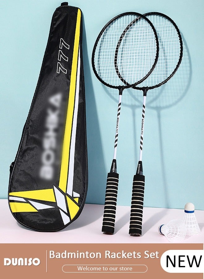 DUNISO Badminton Rackets Set for 2 Players with 3 Shuttlecocks & Carrying Bag - Black - Image 1
