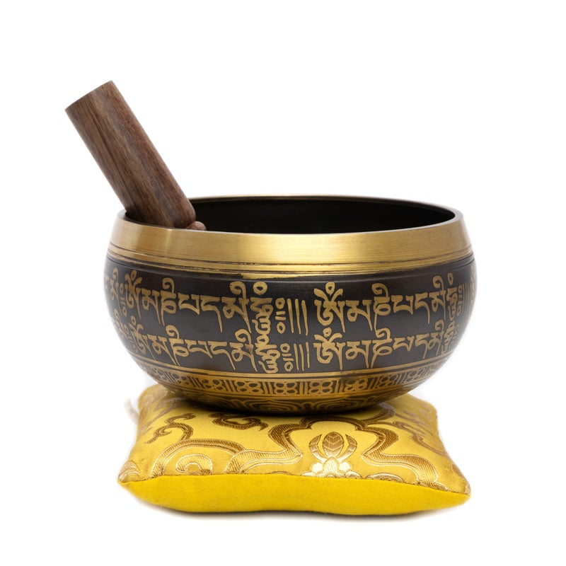 HIMALAYAN BAZAAR Tibetan Singing Bowl Set - Easy To Play Authentic Handcrafted For Meditation Sound Bowl Chakra Yoga Healing 4 Inches By Himalayan Bazaar (Black & Yellow) - Image 2