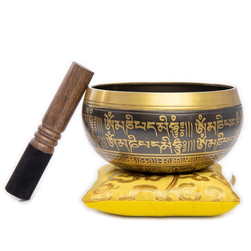 HIMALAYAN BAZAAR Tibetan Singing Bowl Set - Easy To Play Authentic Handcrafted For Meditation Sound Bowl Chakra Yoga Healing 4 Inches By Himalayan Bazaar (Black & Yellow) - Image 5