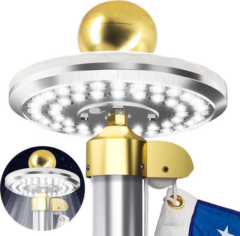 Hoople Solar Flagpole Light, 48 LED, 2 Modes, Dusk-to-Dawn Auto On/Off, IP65 Waterproof, Fits 15–25 ft, 1/2″ Topper, Super Bright - Image 1