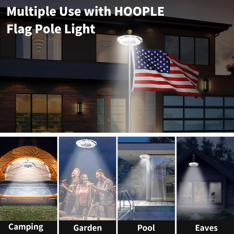 Hoople Solar Flagpole Light, 48 LED, 2 Modes, Dusk-to-Dawn Auto On/Off, IP65 Waterproof, Fits 15–25 ft, 1/2″ Topper, Super Bright - Image 5