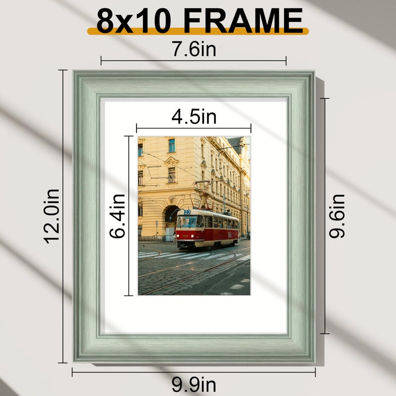 Vittanly 8x10 Picture Frames Set of 2, Ornate Vintage Photo Frame for Wall or Tabletop, Display 5x7 Pictures with Mat or 8x10 without Mat, Light Green - Image 2