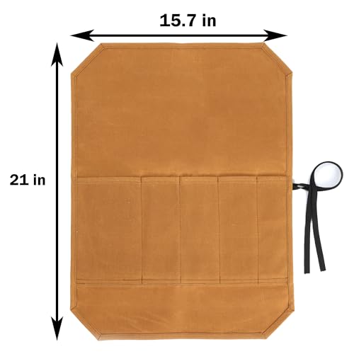 Kaaltisy Knife Roll Bags 16oz Waxed Canvas Knife Holder 5 Slots Specialized Anti Cutting Fabric MultiPurpose Knife Pouch with Tie Rope Khaki - Image 3