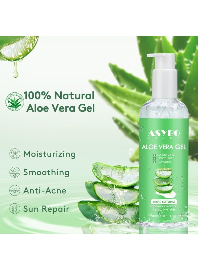 ASYBO 300 ml Aloe Vera Gel, 100% Natural Pure Aloe vera Hydrating Facial Cream, Soothing & Moisturizing, After Sun Care, Reduce Acne, Repair Scars, Suitable for All Skin Types - Image 2