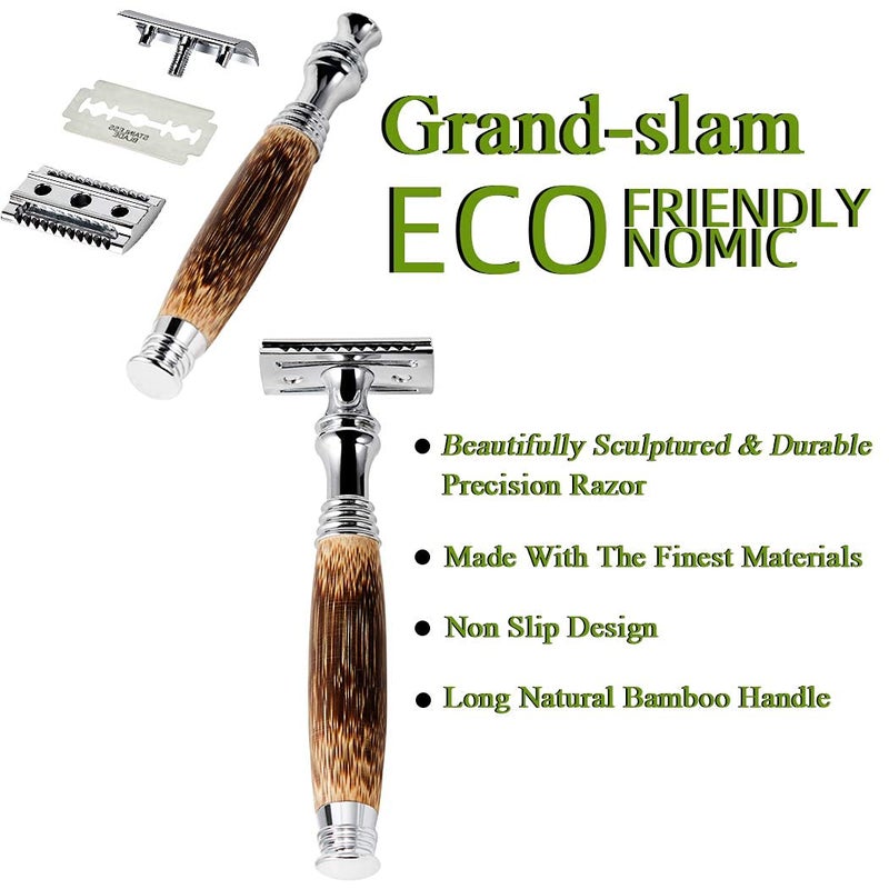 Grandslam Double Edge Safety Razor + 10 Blades Safety Razor with Handmade Long Natural Bamboo Handle Eco Friendly Safety Razors for Women/Men Ladies Shaver - Image 3