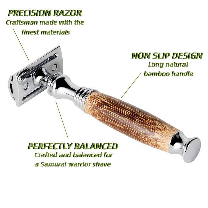 Grandslam Double Edge Safety Razor + 10 Blades Safety Razor with Handmade Long Natural Bamboo Handle Eco Friendly Safety Razors for Women/Men Ladies Shaver - Image 5