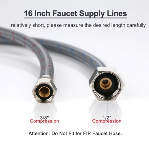 ARCORA 16” Length Faucet Hose Connects Bathroom Sink to Water Supply Braided Nylon Supply Line with 3/8" Female Compression x 1/2" Female Compression 2Pcs (1 Pair) - Image 2